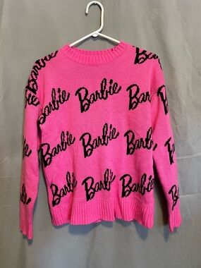 Barbie Printed Pink Crewneck Sweater with Black Script